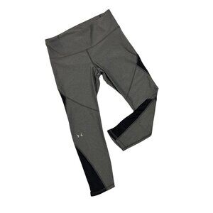 Under Armour Heather Gray Compression Heatgear Leggings With Mesh Cutouts